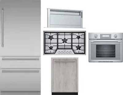 5 Piece Package Includes Refrigerator, Cooktop, Wall Oven, Hood And Dishwasher