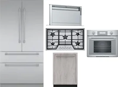 5 Piece Package Includes Refrigerator, Cooktop, Wall Oven, Hood And Dishwasher