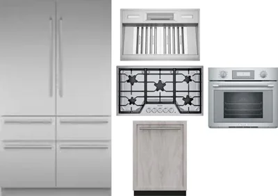 5 Piece Package Includes Refrigerator, Cooktop, Wall Oven, Hood And Dishwasher