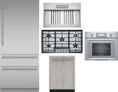 5 Piece Package Includes Refrigerator, Cooktop, Wall Oven, Hood And Dishwasher