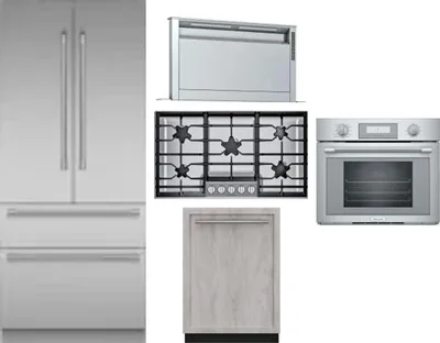 5 Piece Package Includes Refrigerator, Cooktop, Wall Oven, Hood And Dishwasher
