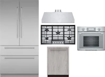 5 Piece Package Includes Refrigerator, Cooktop, Wall Oven, Hood And Dishwasher