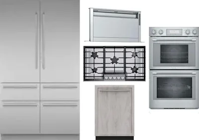 5 Piece Package Includes Refrigerator, Cooktop, Wall Oven, Hood And Dishwasher