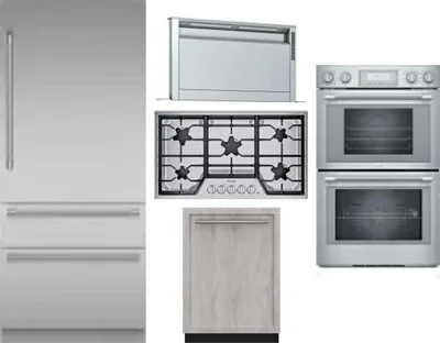 5 Piece Package Includes Refrigerator, Cooktop, Wall Oven, Hood And Dishwasher
