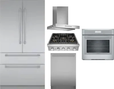 5 Piece Package Includes Refrigerator, Cooktop, Wall Oven, Hood And Dishwasher