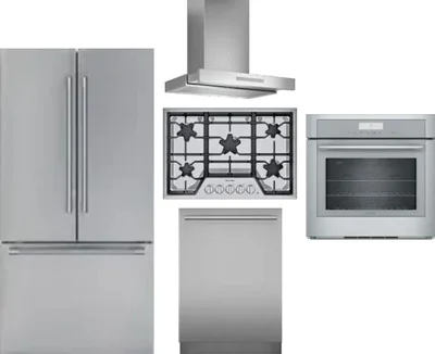 5 Piece Package Includes Refrigerator, Cooktop, Wall Oven, Hood And Dishwasher