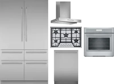 5 Piece Package Includes Refrigerator, Cooktop, Wall Oven, Hood And Dishwasher