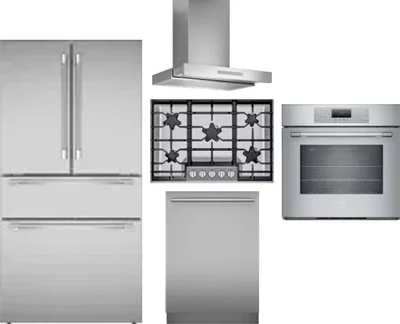 5 Piece Package Includes Refrigerator, Cooktop, Wall Oven, Hood And Dishwasher