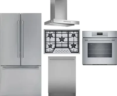 5 Piece Package Includes Refrigerator, Cooktop, Wall Oven, Hood And Dishwasher