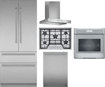 5 Piece Package Includes Refrigerator, Cooktop, Wall Oven, Hood And Dishwasher