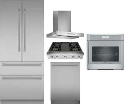 5 Piece Package Includes Refrigerator, Cooktop, Wall Oven, Hood And Dishwasher