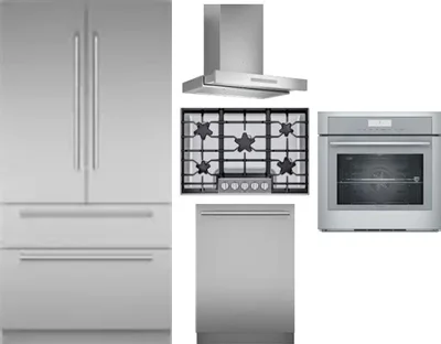 5 Piece Package Includes Refrigerator, Cooktop, Wall Oven, Hood And Dishwasher