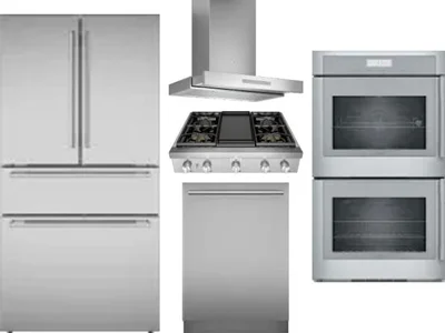 5 Piece Package Includes Refrigerator, Cooktop, Wall Oven, Hood And Dishwasher