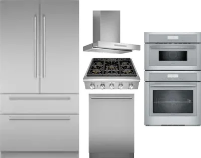 5 Piece Package Includes Refrigerator, Cooktop, Wall Oven, Hood And Dishwasher
