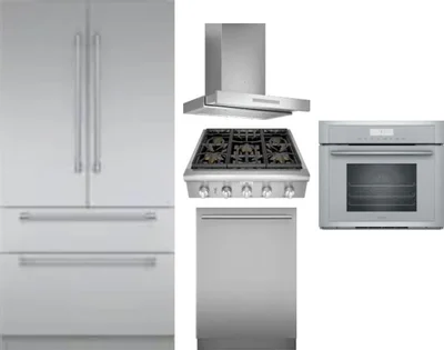 5 Piece Package Includes Refrigerator, Cooktop, Wall Oven, Hood And Dishwasher