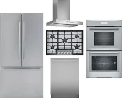 5 Piece Package Includes Refrigerator, Cooktop, Wall Oven, Hood And Dishwasher