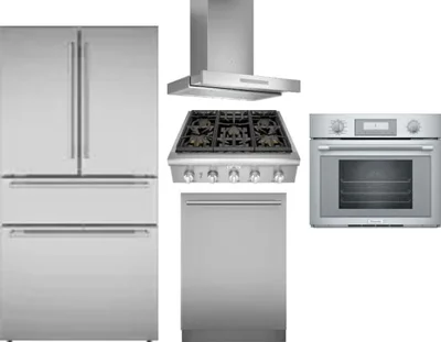 5 Piece Package Includes Refrigerator, Cooktop, Wall Oven, Hood And Dishwasher