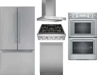 5 Piece Package Includes Refrigerator, Cooktop, Wall Oven, Hood And Dishwasher