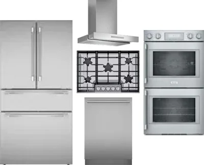 5 Piece Package Includes Refrigerator, Cooktop, Wall Oven, Hood And Dishwasher