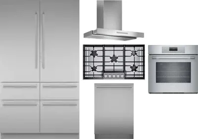 5 Piece Package Includes Refrigerator, Cooktop, Wall Oven, Hood And Dishwasher