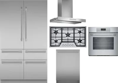 5 Piece Package Includes Refrigerator, Cooktop, Wall Oven, Hood And Dishwasher