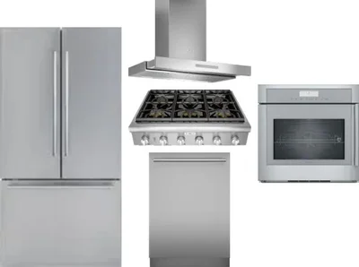5 Piece Package Includes Refrigerator, Cooktop, Wall Oven, Hood And Dishwasher