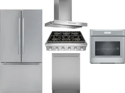 5 Piece Package Includes Refrigerator, Cooktop, Wall Oven, Hood And Dishwasher