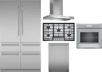 5 Piece Package Includes Refrigerator, Cooktop, Wall Oven, Hood And Dishwasher