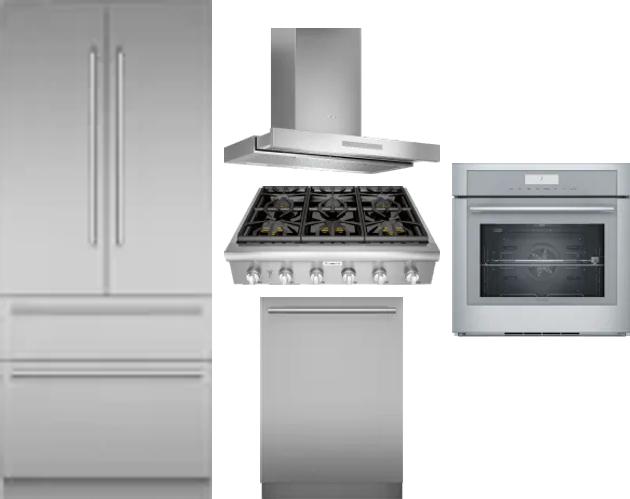 5 Piece Package Includes Refrigerator, Cooktop, Wall Oven, Hood And Dishwasher