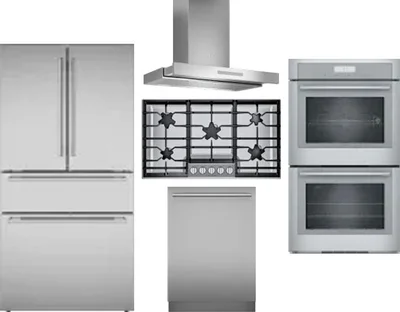 5 Piece Package Includes Refrigerator, Cooktop, Wall Oven, Hood And Dishwasher