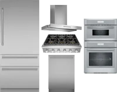 5 Piece Package Includes Refrigerator, Cooktop, Wall Oven, Hood And Dishwasher