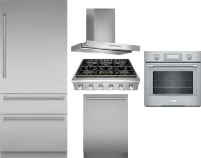 5 Piece Package Includes Refrigerator, Cooktop, Wall Oven, Hood And Dishwasher