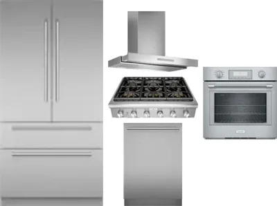 5 Piece Package Includes Refrigerator, Cooktop, Wall Oven, Hood And Dishwasher