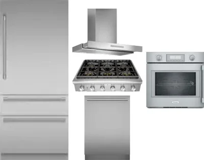5 Piece Package Includes Refrigerator, Cooktop, Wall Oven, Hood And Dishwasher