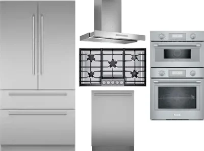 5 Piece Package Includes Refrigerator, Cooktop, Wall Oven, Hood And Dishwasher