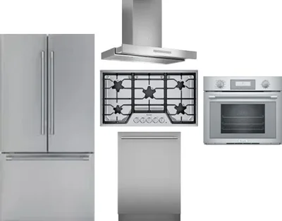 5 Piece Package Includes Refrigerator, Cooktop, Wall Oven, Hood And Dishwasher