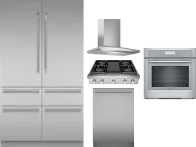 5 Piece Package Includes Refrigerator, Cooktop, Wall Oven, Hood And Dishwasher