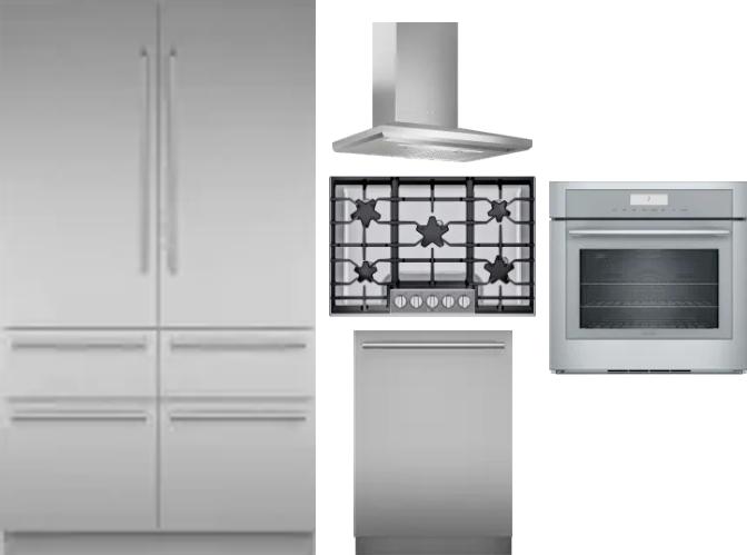 5 Piece Package Includes Refrigerator, Cooktop, Wall Oven, Hood And Dishwasher
