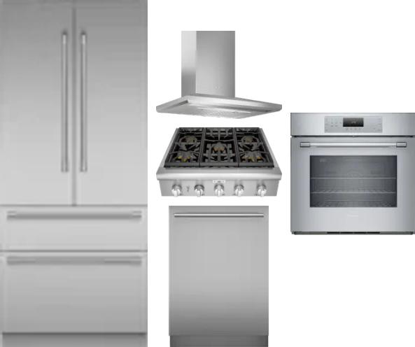 5 Piece Package Includes Refrigerator, Cooktop, Wall Oven, Hood And Dishwasher