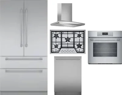5 Piece Package Includes Refrigerator, Cooktop, Wall Oven, Hood And Dishwasher