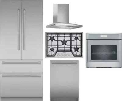 5 Piece Package Includes Refrigerator, Cooktop, Wall Oven, Hood And Dishwasher