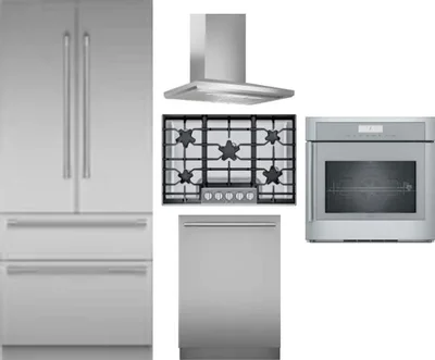 5 Piece Package Includes Refrigerator, Cooktop, Wall Oven, Hood And Dishwasher