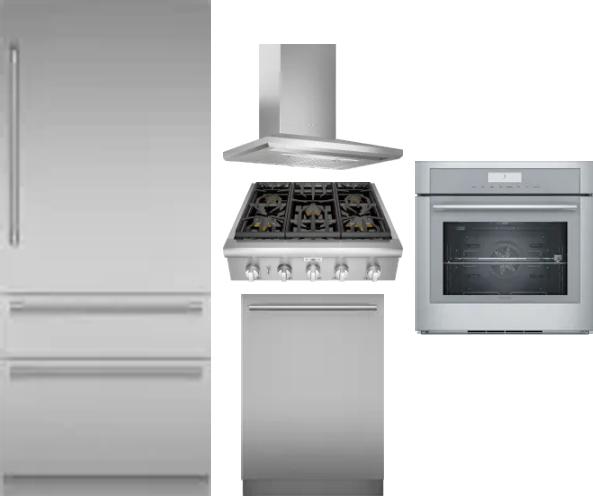 5 Piece Package Includes Refrigerator, Cooktop, Wall Oven, Hood And Dishwasher