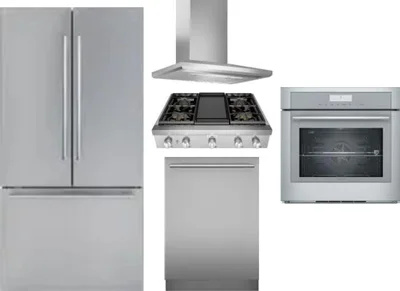 5 Piece Package Includes Refrigerator, Cooktop, Wall Oven, Hood And Dishwasher