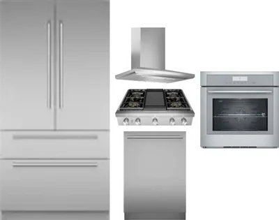 5 Piece Package Includes Refrigerator, Cooktop, Wall Oven, Hood And Dishwasher