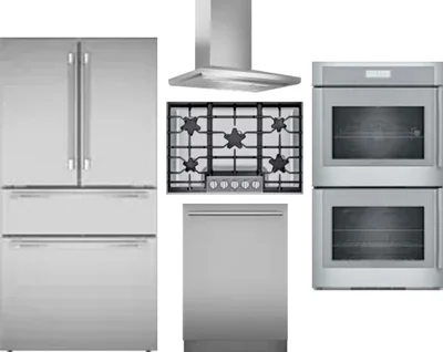 5 Piece Package Includes Refrigerator, Cooktop, Wall Oven, Hood And Dishwasher