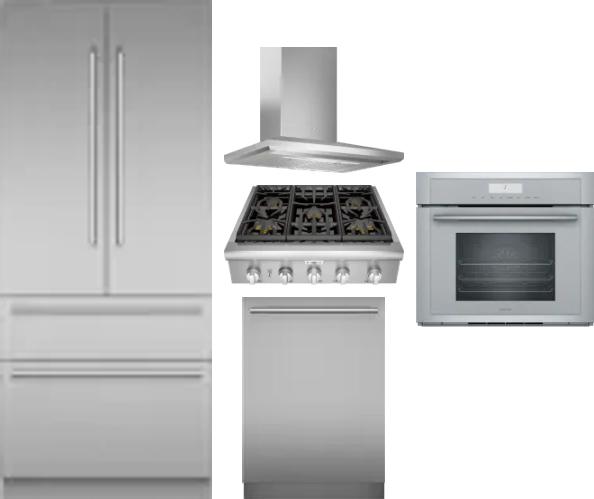 5 Piece Package Includes Refrigerator, Cooktop, Wall Oven, Hood And Dishwasher
