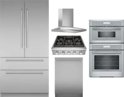 5 Piece Package Includes Refrigerator, Cooktop, Wall Oven, Hood And Dishwasher