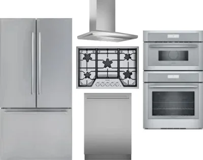 5 Piece Package Includes Refrigerator, Cooktop, Wall Oven, Hood And Dishwasher