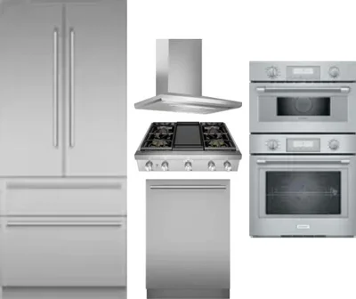 5 Piece Package Includes Refrigerator, Cooktop, Wall Oven, Hood And Dishwasher